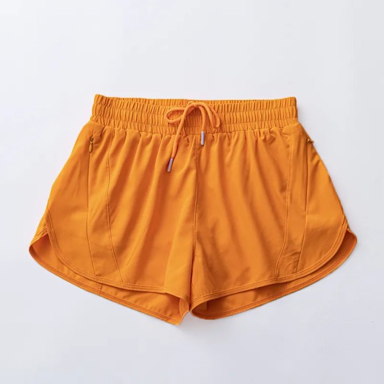Women Fashion Solid Color Quick-Drying Lined Sports Shorts