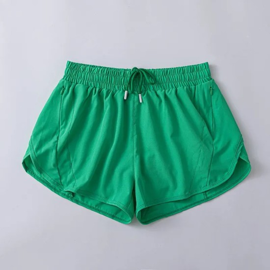 Women Fashion Solid Color Quick-Drying Lined Sports Shorts