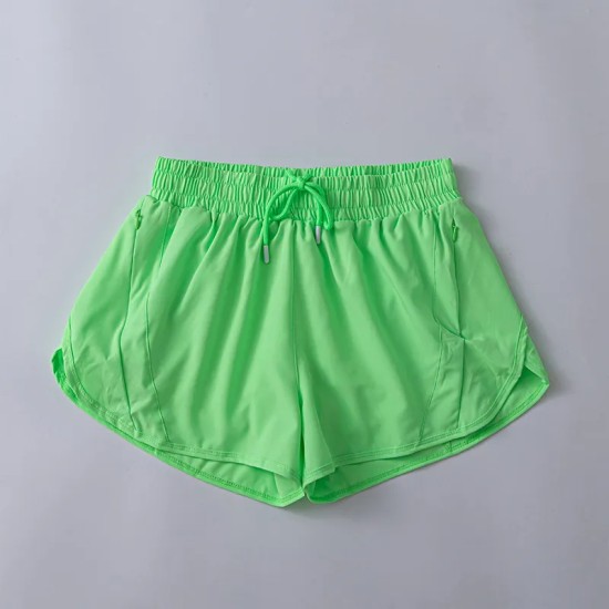 Women Fashion Solid Color Quick-Drying Lined Sports Shorts