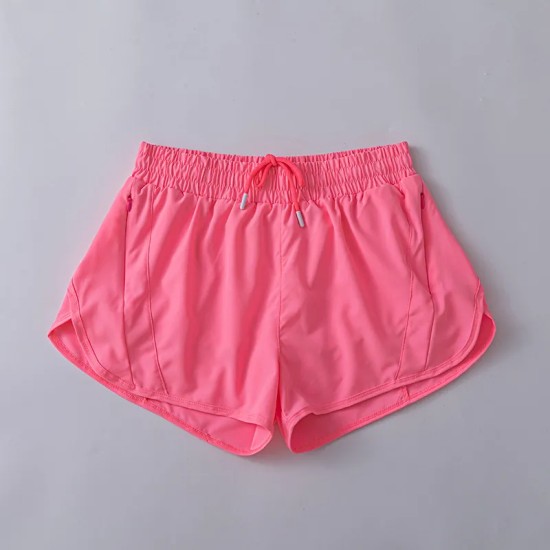 Women Fashion Solid Color Quick-Drying Lined Sports Shorts