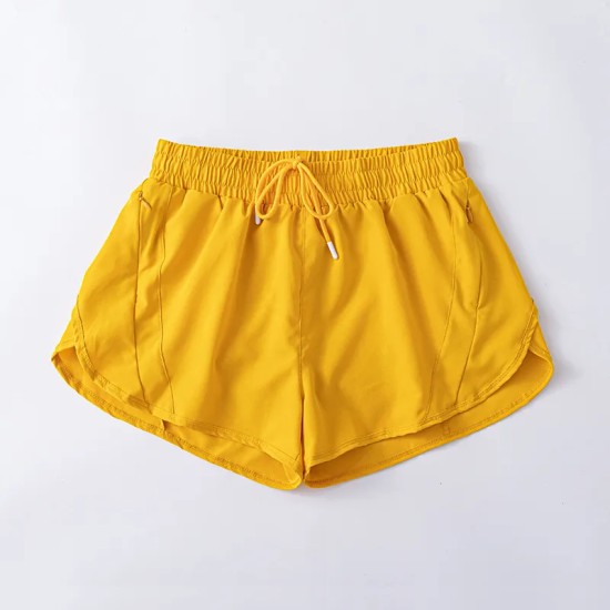 Women Fashion Solid Color Quick-Drying Lined Sports Shorts