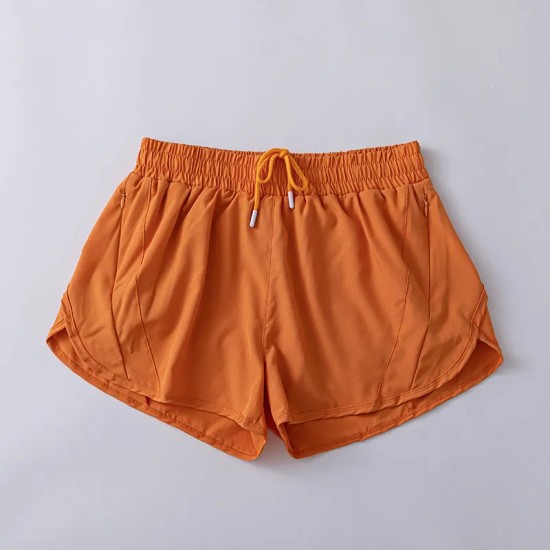 Women Fashion Solid Color Quick-Drying Lined Sports Shorts