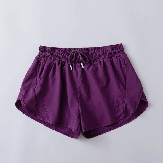 Women Fashion Solid Color Quick-Drying Lined Sports Shorts