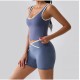 Women Fashion Casual Contrast Color Tank Top Backless High Waist Shorts Yoga Two-Piece Set