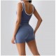 Women Fashion Casual Contrast Color Tank Top Backless High Waist Shorts Yoga Two-Piece Set