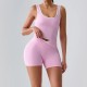Women Fashion Casual Contrast Color Tank Top Backless High Waist Shorts Yoga Two-Piece Set
