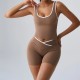 Women Fashion Casual Contrast Color Tank Top Backless High Waist Shorts Yoga Two-Piece Set
