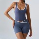 Women Fashion Casual Contrast Color Tank Top Backless High Waist Shorts Yoga Two-Piece Set