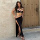 Women Fashion Sexy Contrast Color Camisole Slim-Fit Split Skirt Two-Piece Set