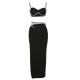 Women Fashion Sexy Contrast Color Camisole Slim-Fit Split Skirt Two-Piece Set