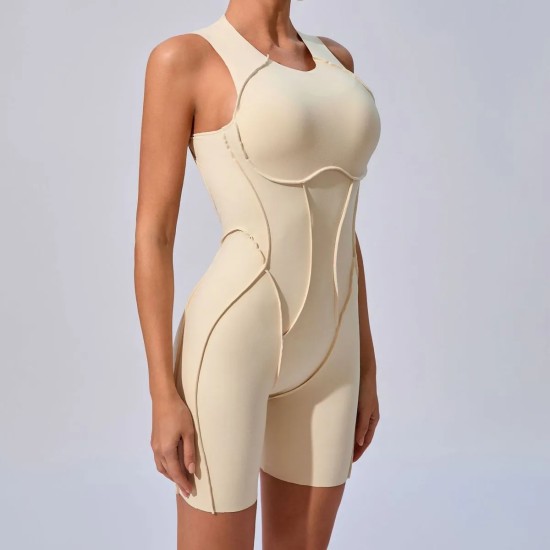 Women Fashion Casual Solid Color Line Tight Sleeveless Yoga Rompers