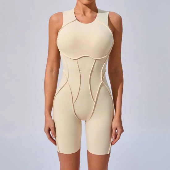 Women Fashion Casual Solid Color Line Tight Sleeveless Yoga Rompers