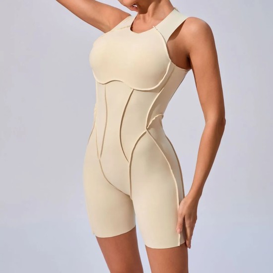 Women Fashion Casual Solid Color Line Tight Sleeveless Yoga Rompers
