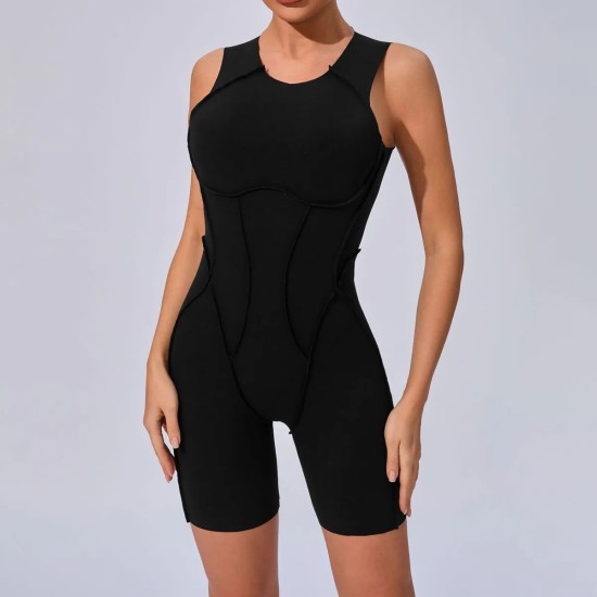Women Fashion Casual Solid Color Line Tight Sleeveless Yoga Rompers