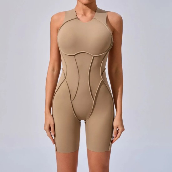 Women Fashion Casual Solid Color Line Tight Sleeveless Yoga Rompers