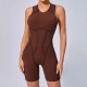 Women Fashion Casual Solid Color Line Tight Sleeveless Yoga Rompers