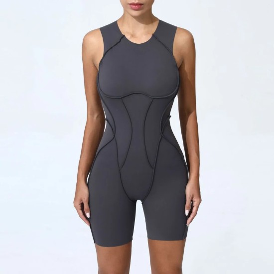 Women Fashion Casual Solid Color Line Tight Sleeveless Yoga Rompers