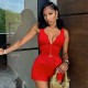 Women Fashion Sexy Solid Color Sleeveless Zipper Tank Top Tight Shorts Two-Piece Set