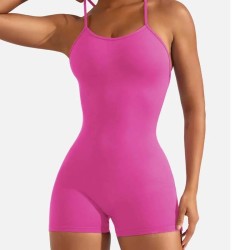 Women Fashion Sexy Solid Color Backless Tight Pleated Sports Rompers