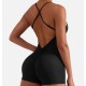 Women Fashion Sexy Solid Color Backless Tight Pleated Sports Rompers