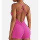 Women Fashion Sexy Solid Color Backless Tight Pleated Sports Rompers