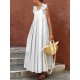 Women Fashion Casual Solid Color Curled Edge Sleeveless Loose Dress