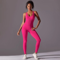 Women Casual Solid Color Backless Yoga Tight Jumpsuits