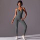 Women Casual Solid Color Backless Yoga Tight Jumpsuits