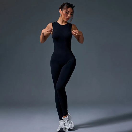 Women Fashion Solid Color Sleeveless Tight Yoga Jumpsuits