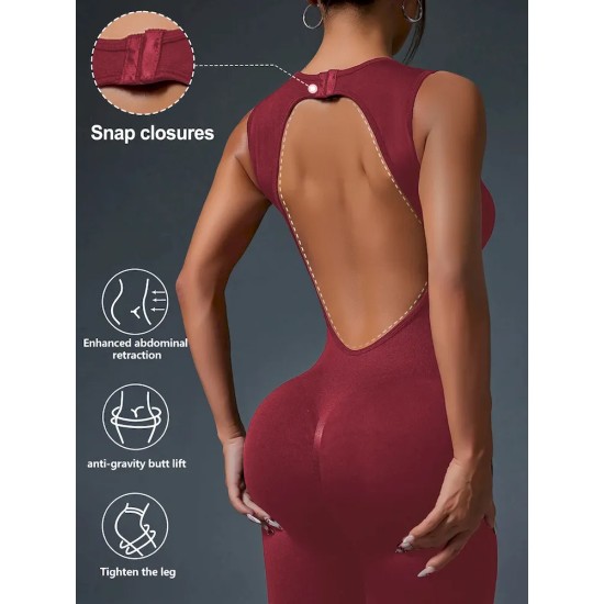 Women Fashion Solid Color Sleeveless Tight Yoga Jumpsuits