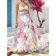 Women Fashion Sexy Printed Camisole Loose Skirts Two-Piece Set