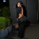 Women Fashion Sexy Solid Color Hollow-Out Long-Sleeve Slim Fit Dress