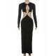 Women Fashion Sexy Solid Color Hollow-Out Long-Sleeve Slim Fit Dress
